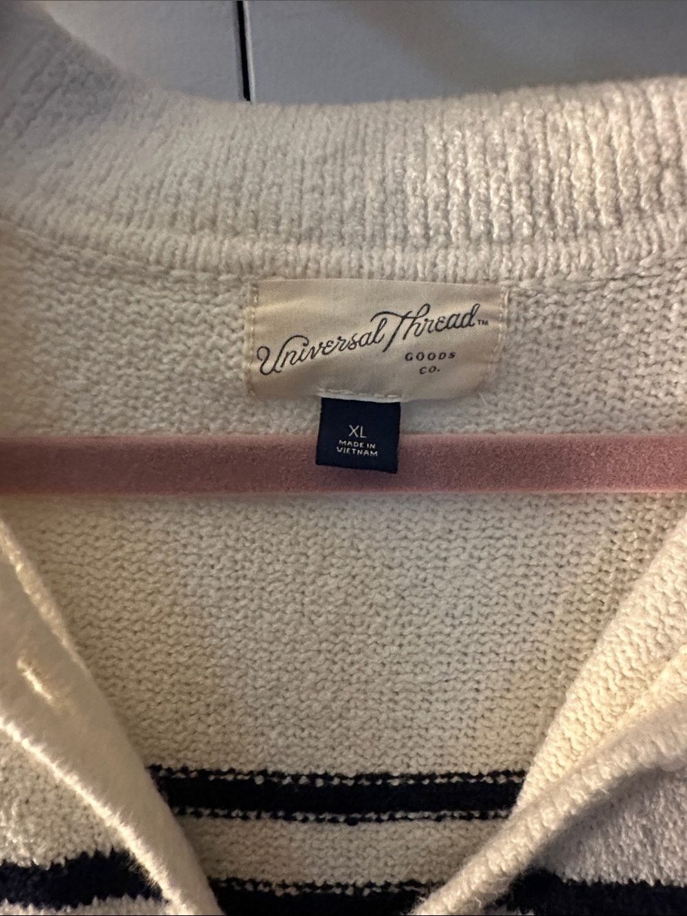 Cream & Navy Striped Knit Polo Dress - Picture 3 of 7